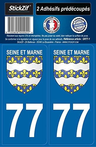 stickzif SR77  1 2 naklejki region Departement 77 Seine-et Marne, zestaw 2 sztuk SR77-1