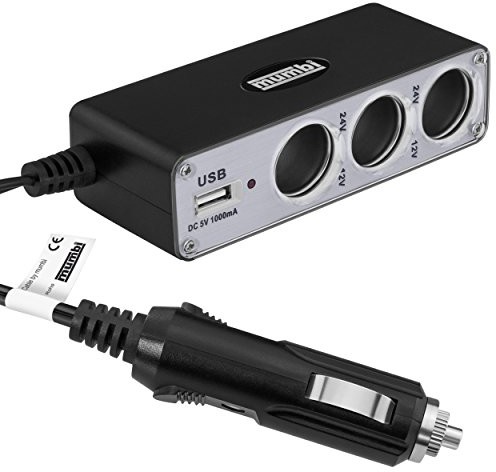 wielofunkcyjne gniazdo wtykowe do Ĺadowarki samochodowej (potrĂłjna puszka rozdzielcza do samochodu + gniazdo USB do podĹÄczenia do zapalniczki samochodowej), 12 V / 24 V 23193-KFZ Verteiler USB Anschluss